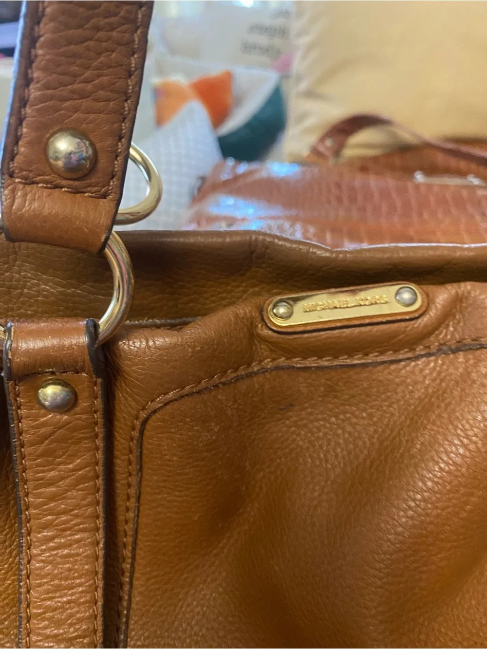 Michael Kors Fulton Large Slouchy Cognac Tan Pebbled Leather Shoulder Bag